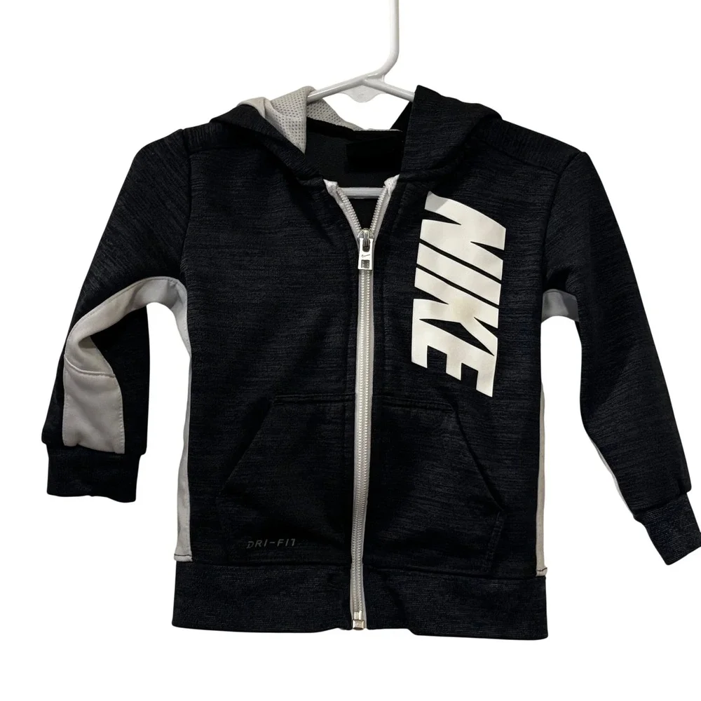 Nike Boys Hoodie 18‎ Months EUC Dri Fit Black White Zip Up